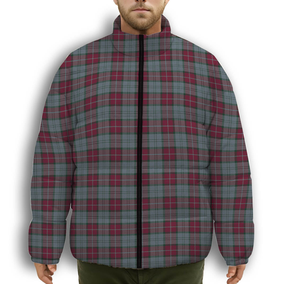 ScotsTee Shop Scottish Rob Roy (Film) Premium Tartan Collar Down Jacket Winter White Duck Down Plaid