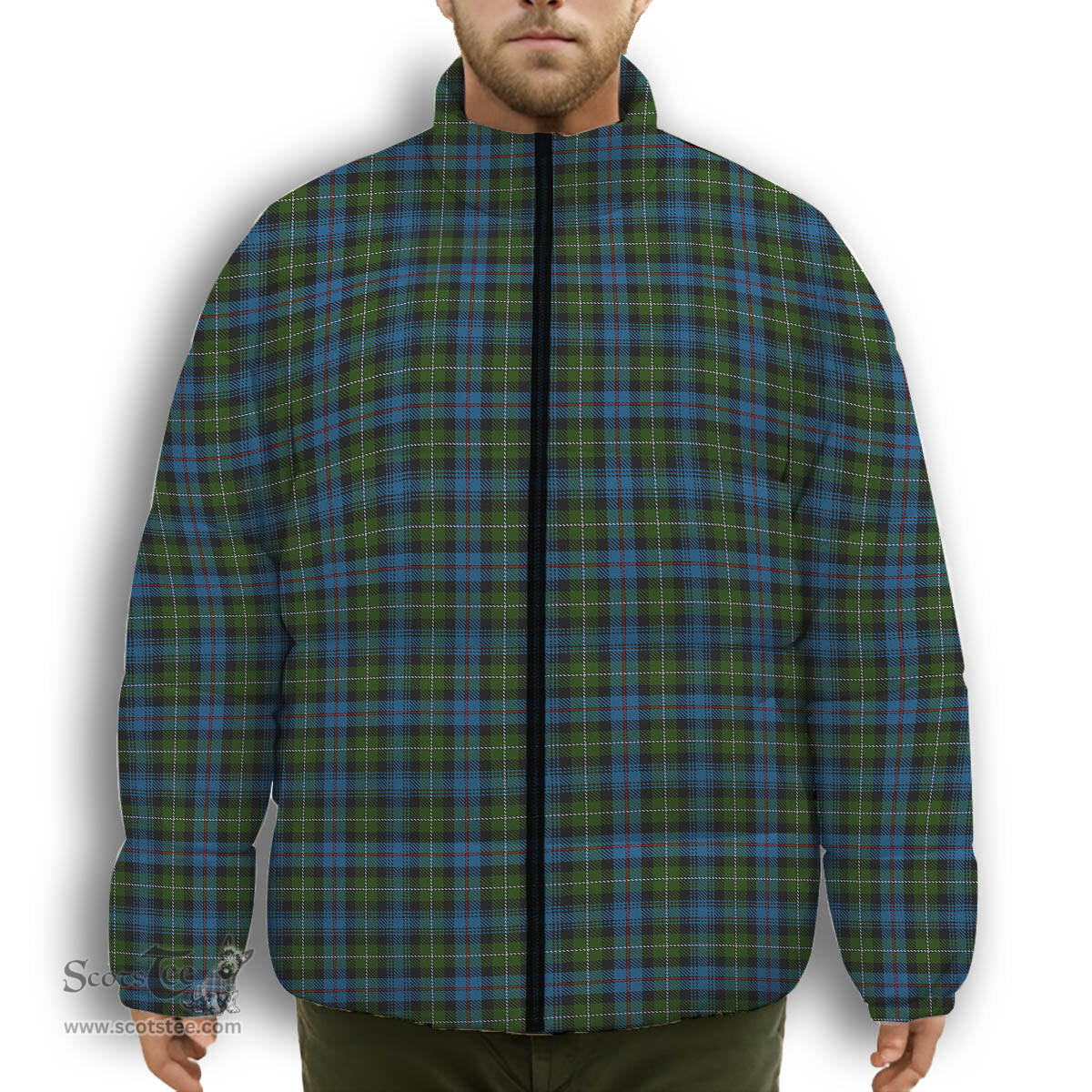 ScotsTee Shop Scottish Mckenzie Premium Tartan Collar Down Jacket Winter White Duck Down Plaid