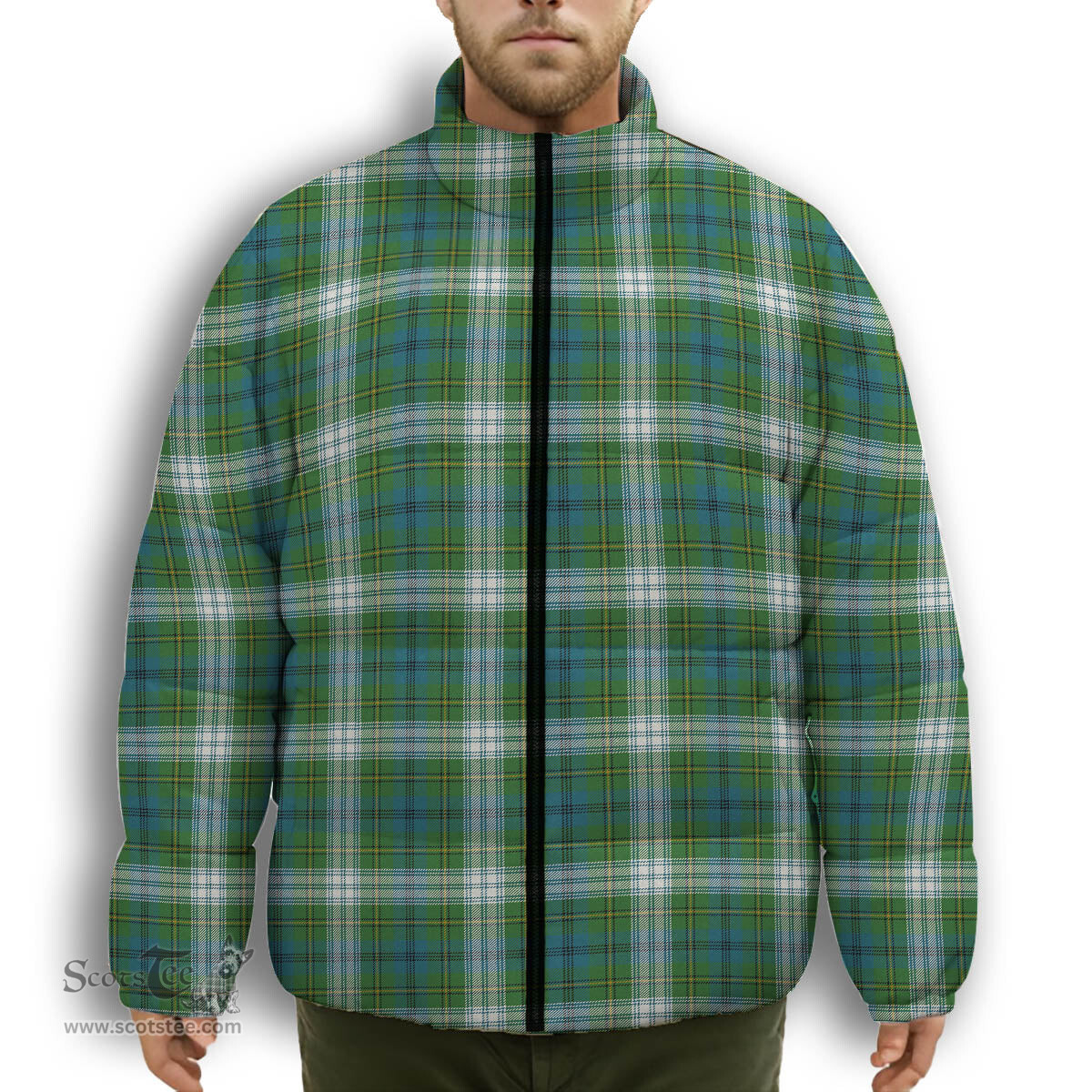 ScotsTee Shop Scottish Johnstone Dress Ancient Premium Tartan Collar Down Jacket Winter White Duck Down Plaid