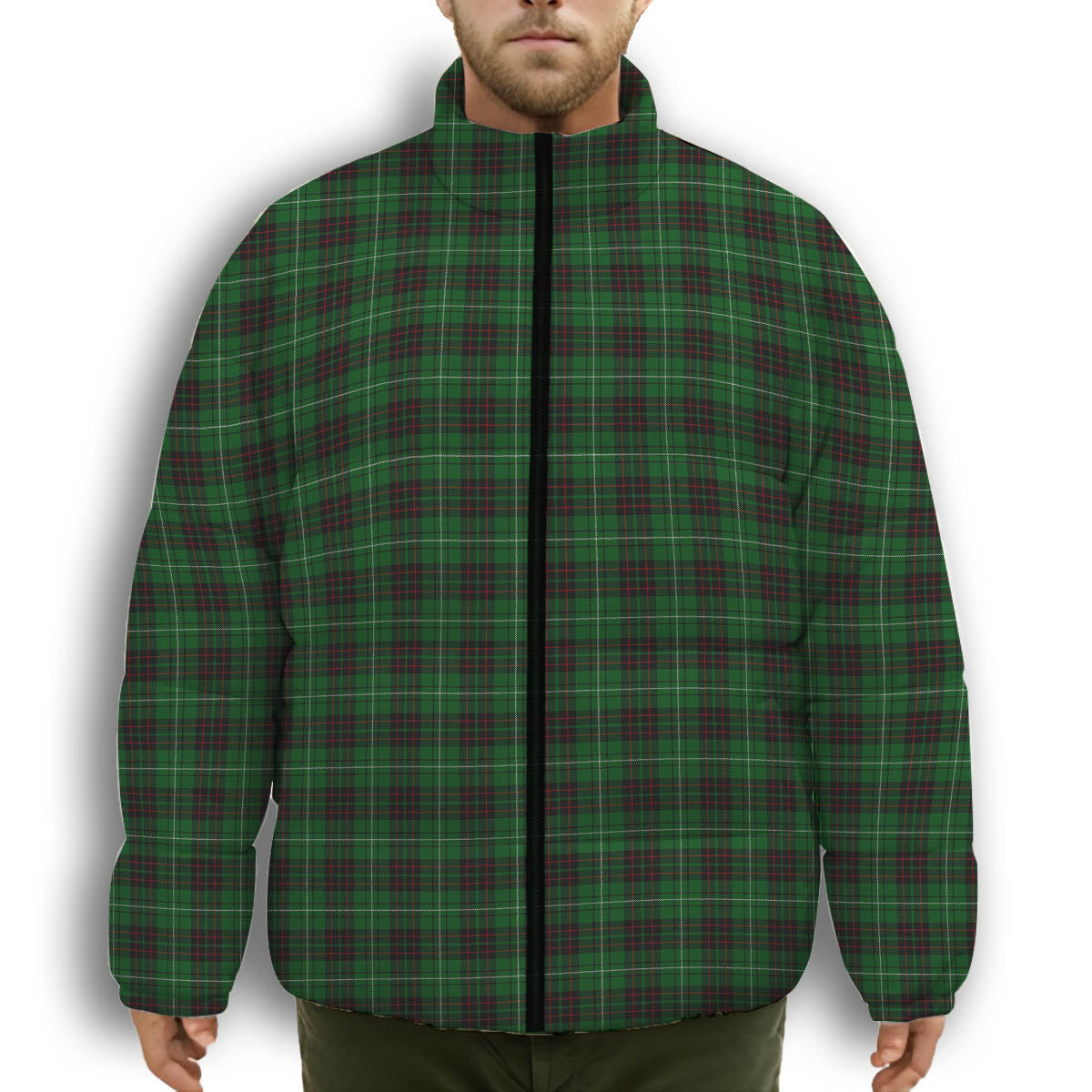 ScotsTee Shop Scottish McAulay of Lewis Premium Tartan Collar Down Jacket Winter White Duck Down Plaid