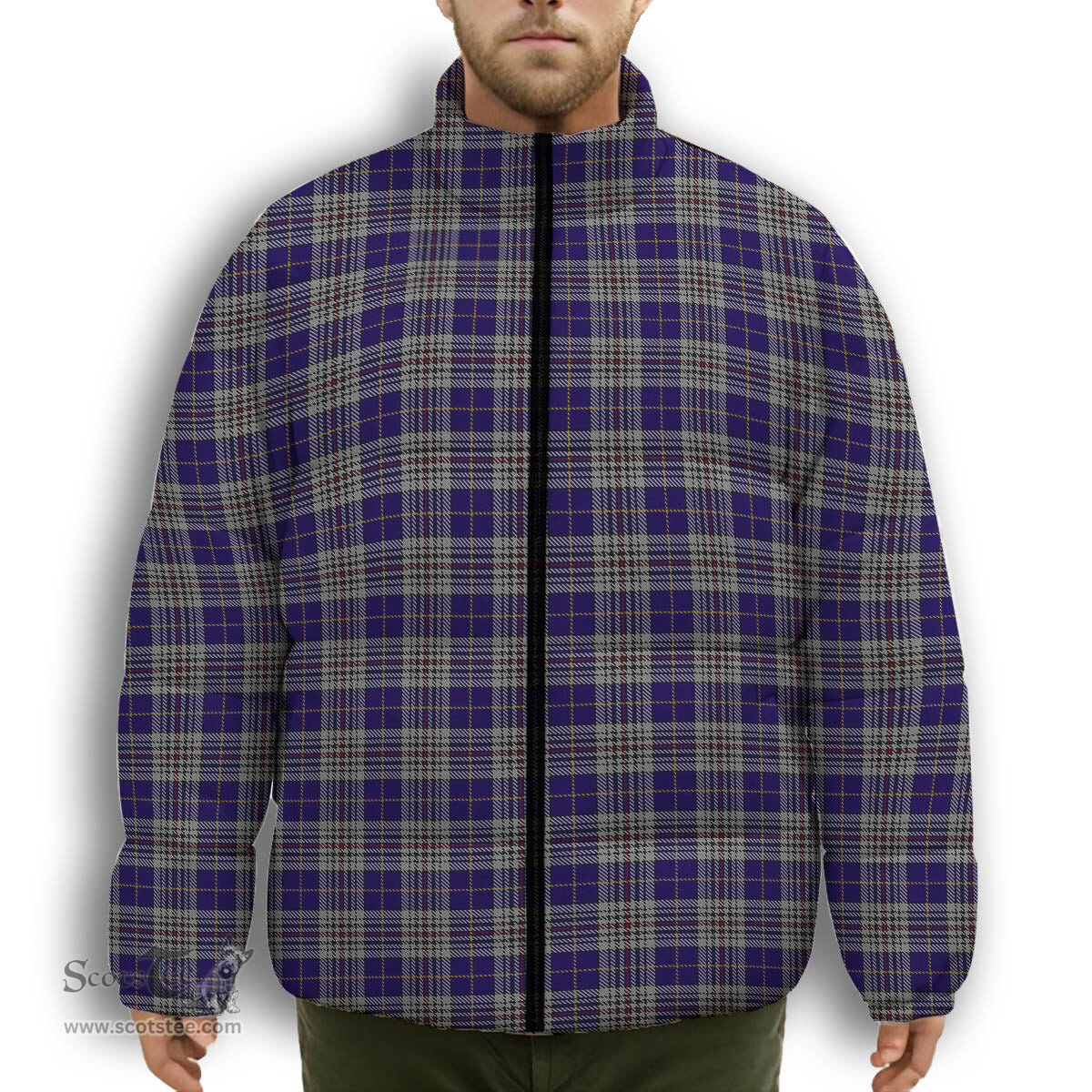 ScotsTee Shop Scottish Hanna of Stirlingshire Premium Tartan Collar Down Jacket Winter White Duck Down Plaid