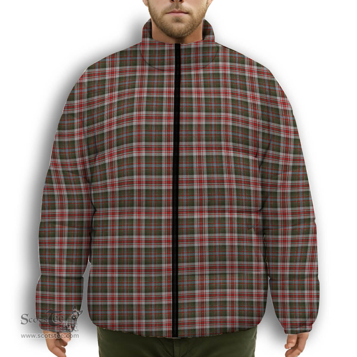 ScotsTee Shop Scottish Jacobite Dress 1 Premium Tartan Collar Down Jacket Winter White Duck Down Plaid