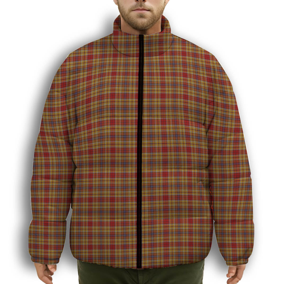 ScotsTee Shop Scottish Kinross 2 Premium Tartan Collar Down Jacket Winter White Duck Down Plaid
