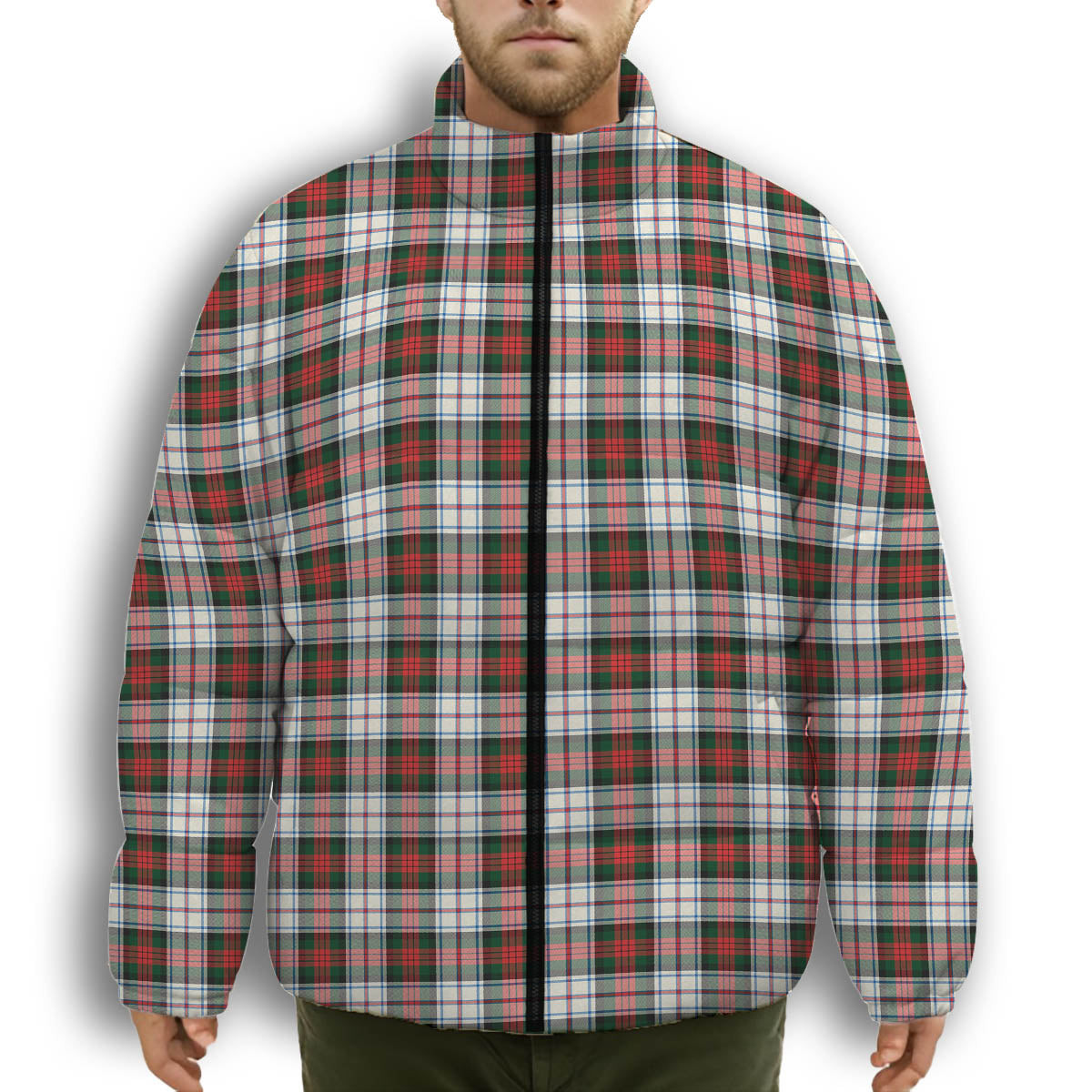 ScotsTee Shop Scottish MacDuff Dress Modern SC Premium Tartan Collar Down Jacket Winter White Duck Down Plaid
