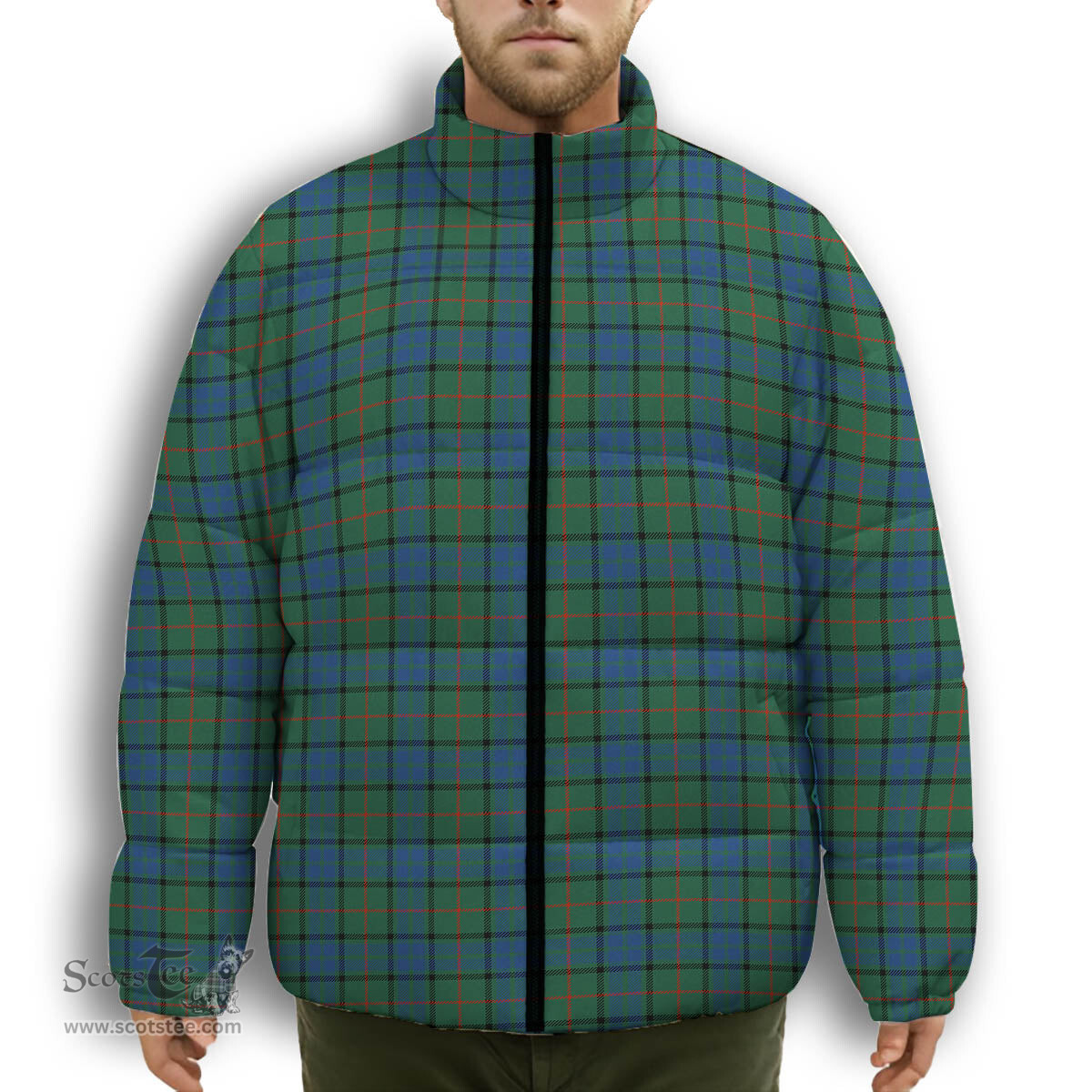 ScotsTee Shop Scottish Lauder Premium Tartan Collar Down Jacket Winter White Duck Down Plaid