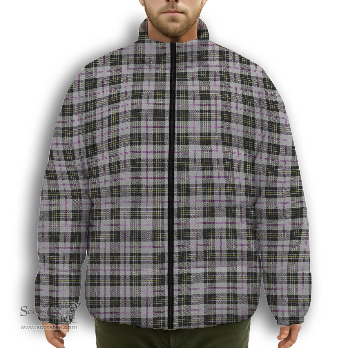 ScotsTee Shop Scottish MacPherson Dress 1951 Premium Tartan Collar Down Jacket Winter White Duck Down Plaid