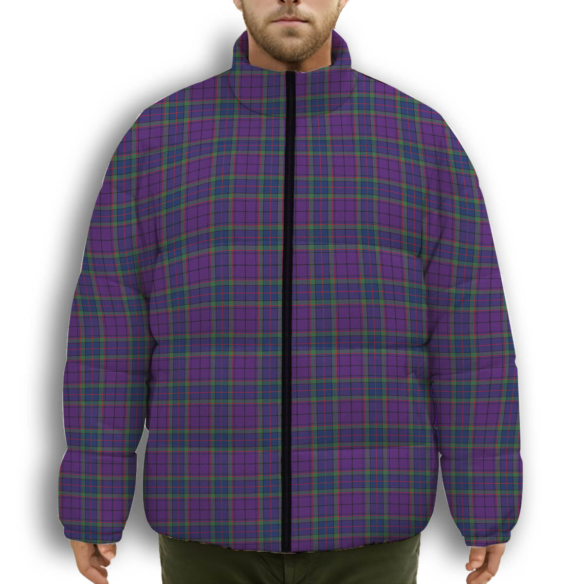ScotsTee Shop Scottish Wardlaw Modern Premium Tartan Collar Down Jacket Winter White Duck Down Plaid