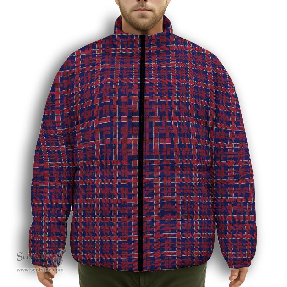 ScotsTee Shop Scottish Yoichi Premium Tartan Collar Down Jacket Winter White Duck Down Plaid