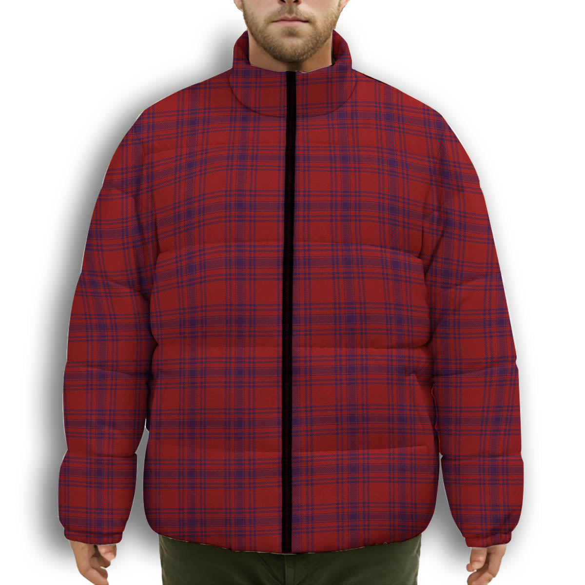 ScotsTee Shop Scottish Kyle Blue Premium Tartan Collar Down Jacket Winter White Duck Down Plaid