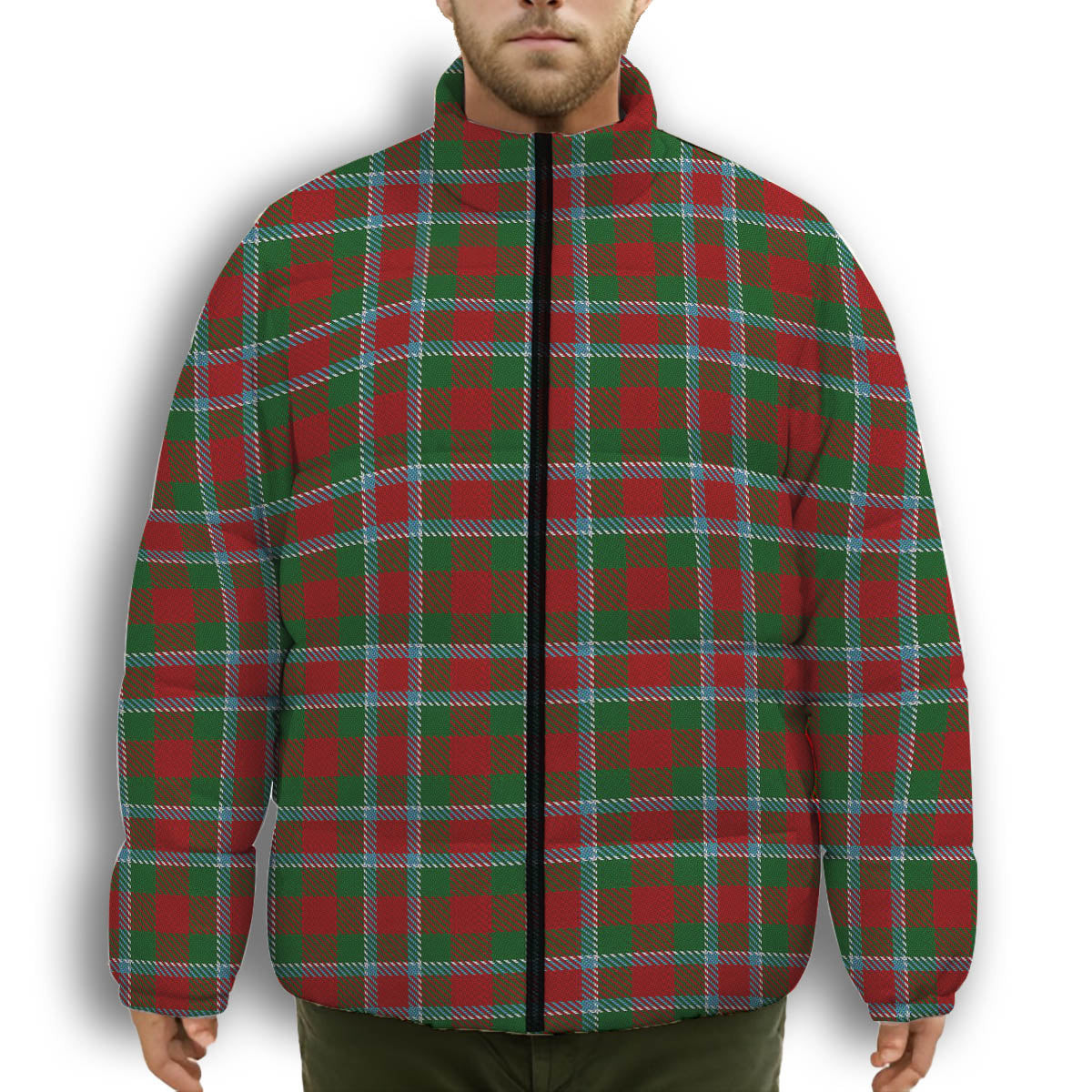 ScotsTee Shop Scottish Menzies 2 Premium Tartan Collar Down Jacket Winter White Duck Down Plaid