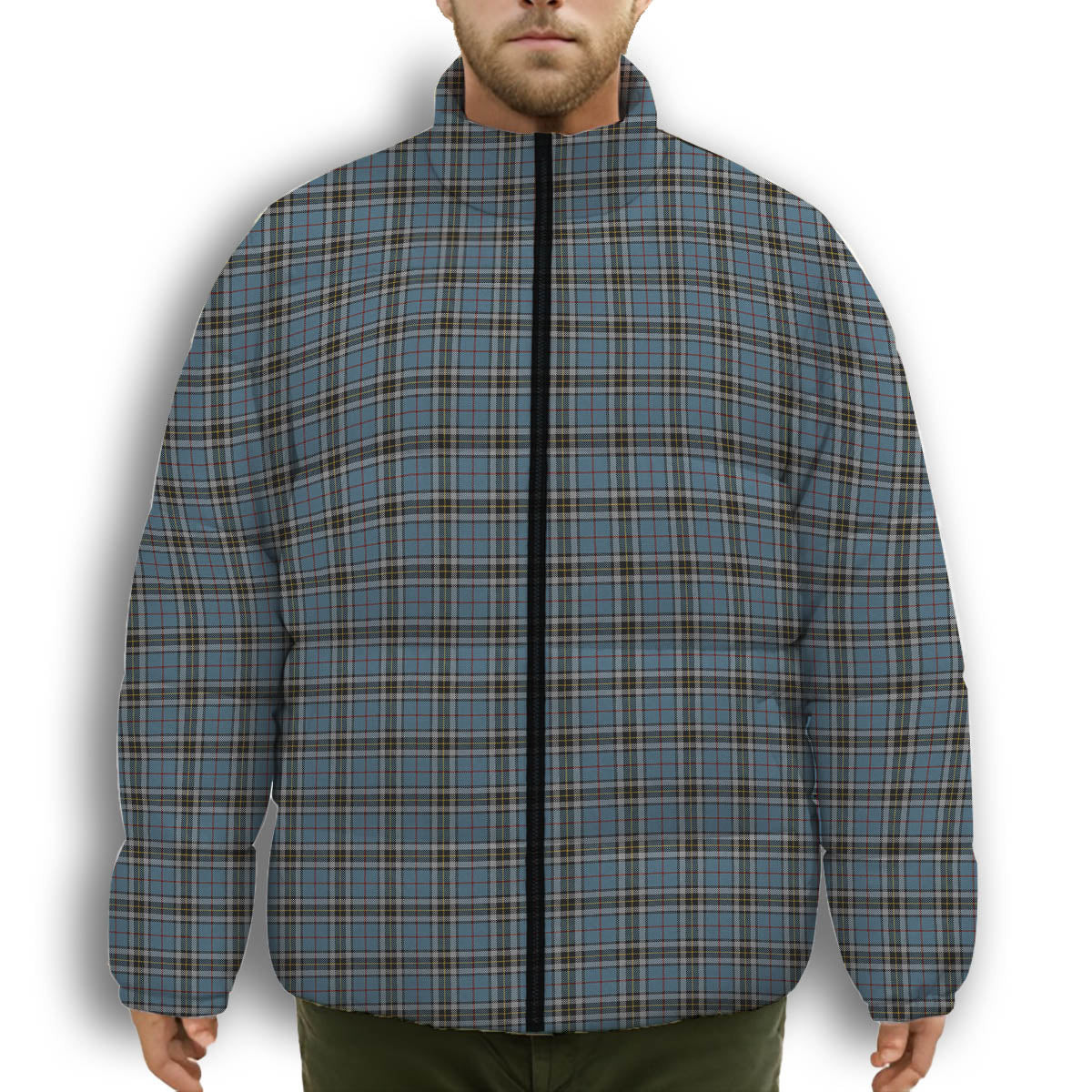 ScotsTee Shop Scottish MacTavish Dress Premium Tartan Collar Down Jacket Winter White Duck Down Plaid