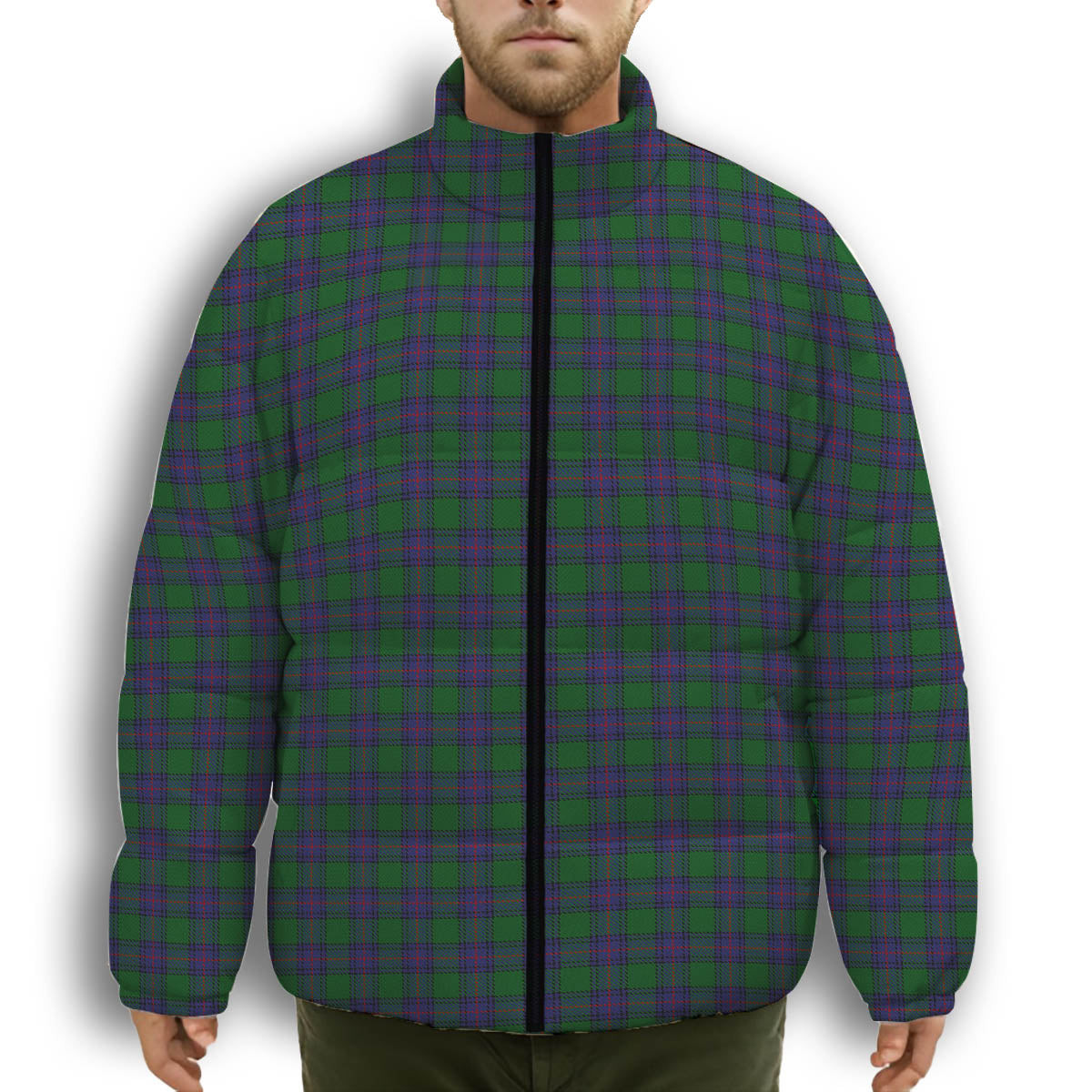 ScotsTee Shop Scottish Shaw Premium Tartan Collar Down Jacket Winter White Duck Down Plaid