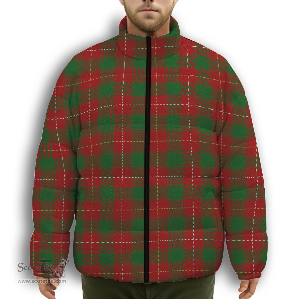 ScotsTee Shop Scottish MacPhee Premium Tartan Collar Down Jacket Winter White Duck Down Plaid