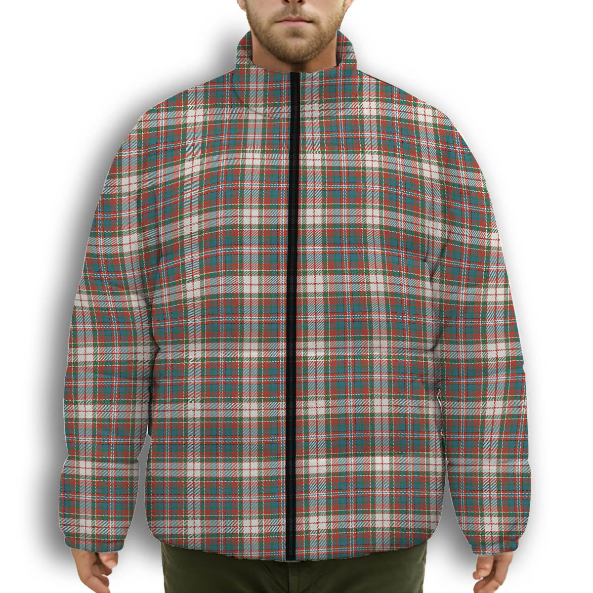 ScotsTee Shop Scottish MacFarlane Dress Ancient Premium Tartan Collar Down Jacket Winter White Duck Down Plaid
