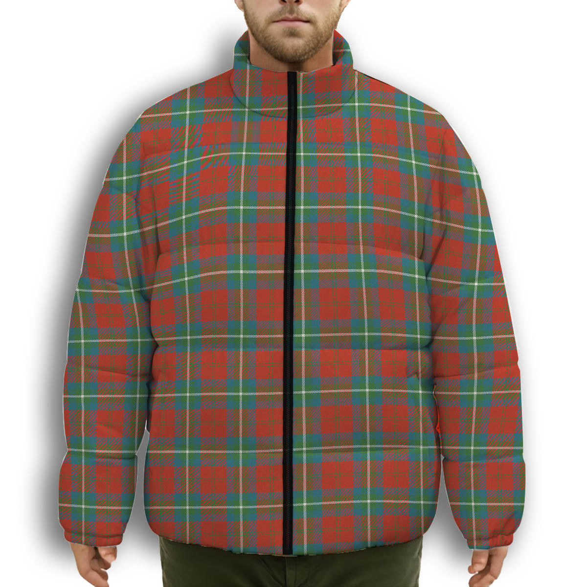 ScotsTee Shop Scottish Ruthven Ancient Premium Tartan Collar Down Jacket Winter White Duck Down Plaid