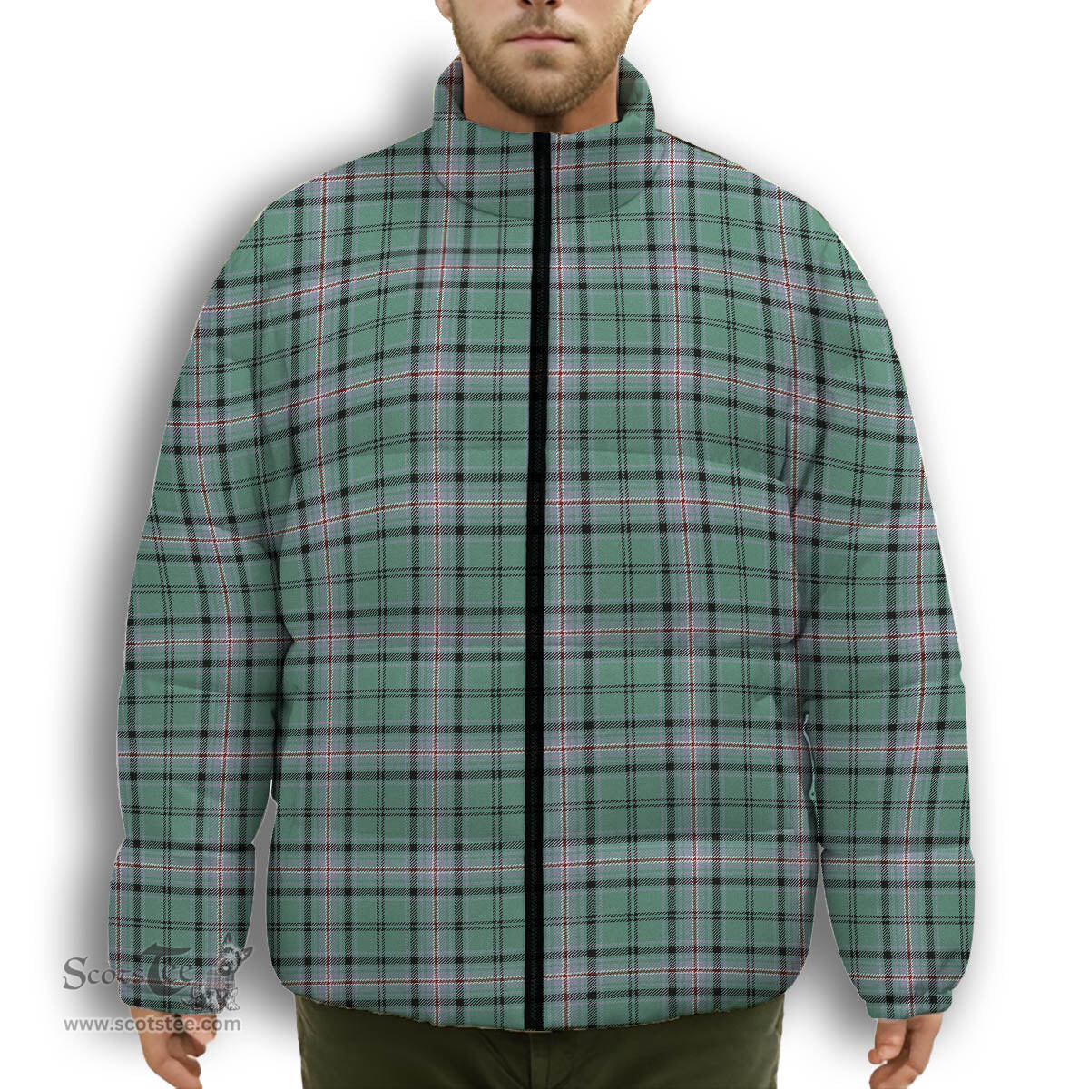 ScotsTee Shop Scottish Kelly of Sleat Hunting Ancient Premium Tartan Collar Down Jacket Winter White Duck Down Plaid