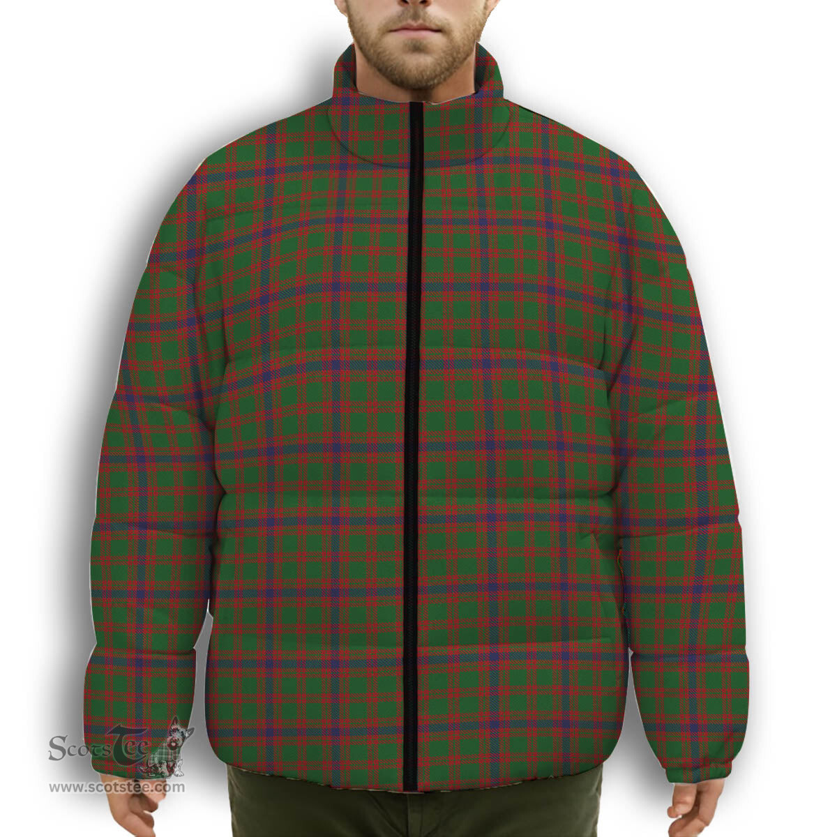 ScotsTee Shop Scottish Skene Modern Premium Tartan Collar Down Jacket Winter White Duck Down Plaid