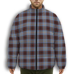 ScotsTee Shop Scottish Rutherford Ancient Premium Tartan Collar Down Jacket Winter White Duck Down Plaid