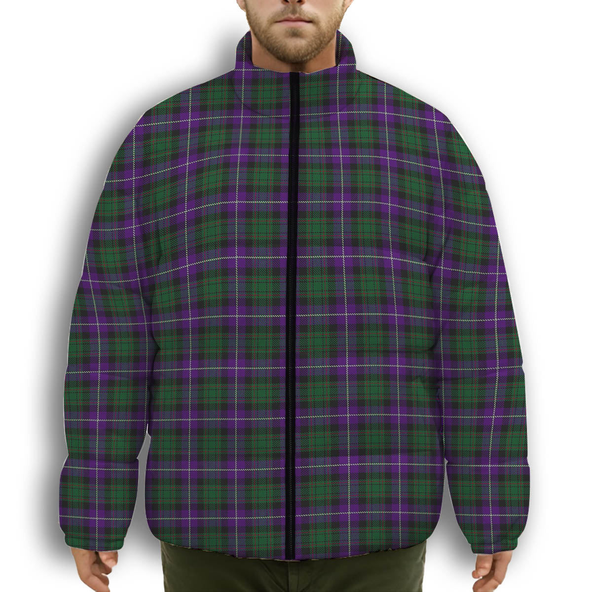 ScotsTee Shop Scottish MacRae Hunting 1 Premium Tartan Collar Down Jacket Winter White Duck Down Plaid