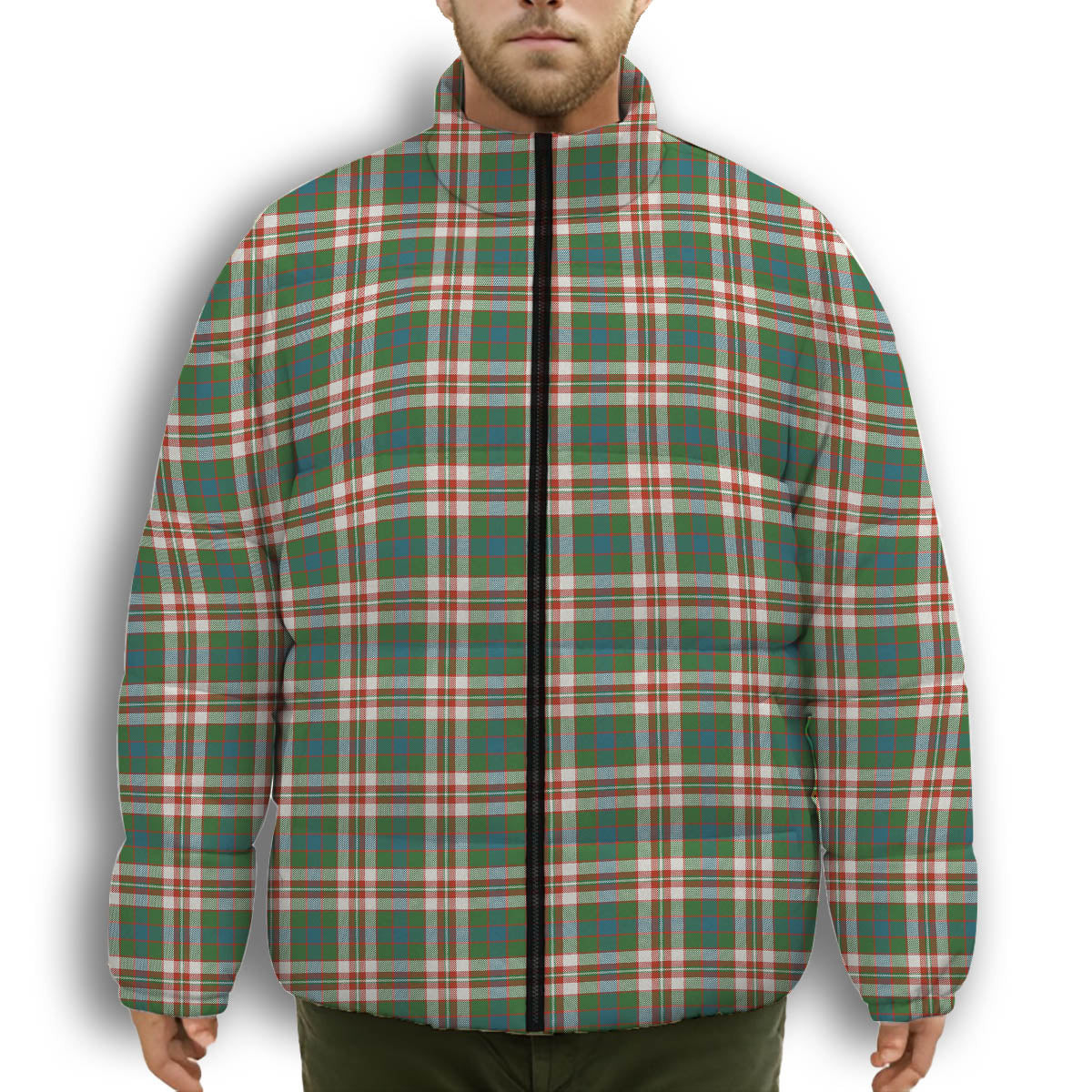 ScotsTee Shop Scottish Robertson Dress Ancient Premium Tartan Collar Down Jacket Winter White Duck Down Plaid