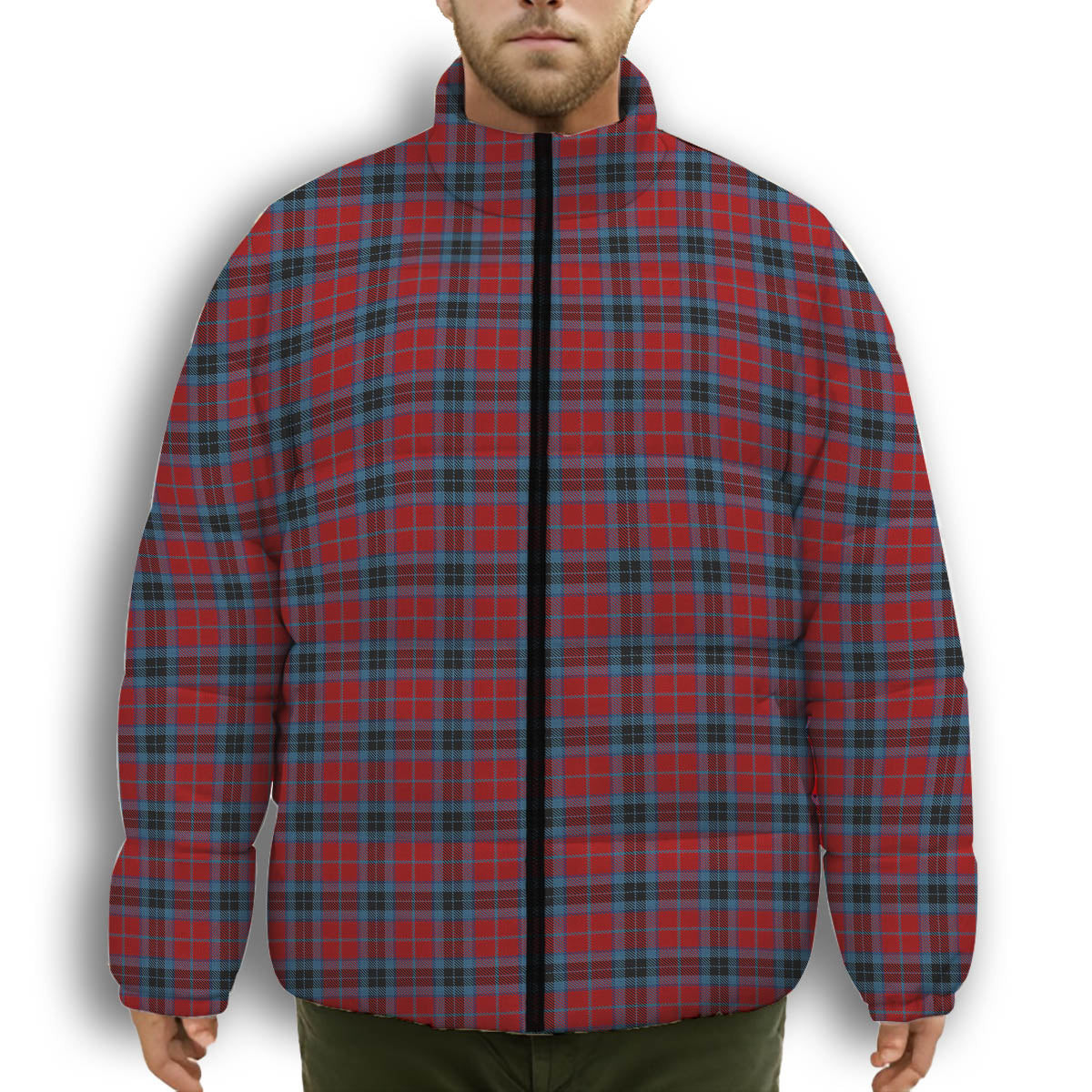 ScotsTee Shop Scottish McTavish Premium Tartan Collar Down Jacket Winter White Duck Down Plaid