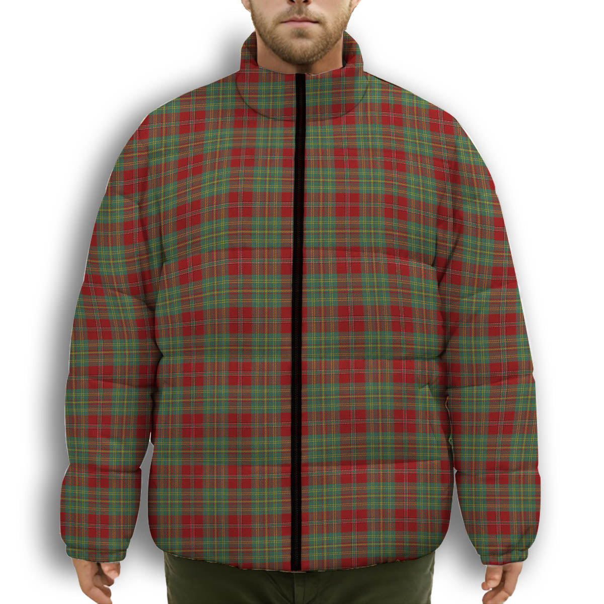 ScotsTee Shop Scottish Leask Premium Tartan Collar Down Jacket Winter White Duck Down Plaid