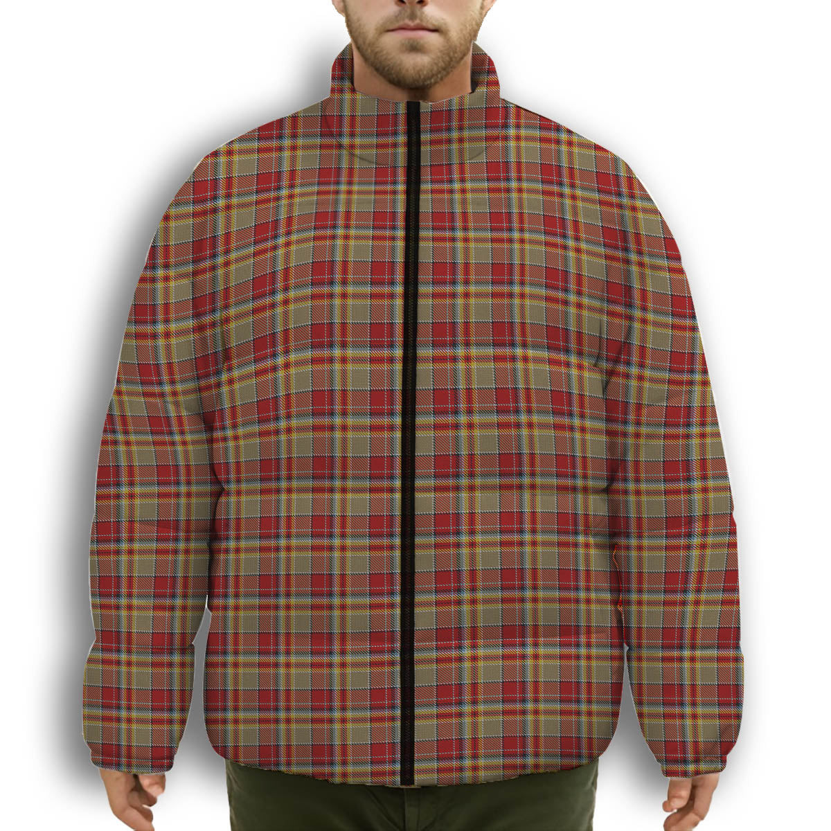 ScotsTee Shop Scottish MacGlashan 3 Premium Tartan Collar Down Jacket Winter White Duck Down Plaid