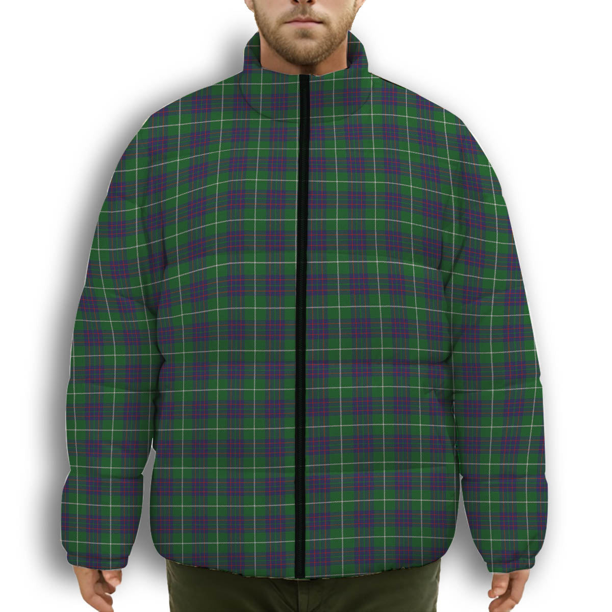 ScotsTee Shop Scottish McIntyre Hunting Premium Tartan Collar Down Jacket Winter White Duck Down Plaid