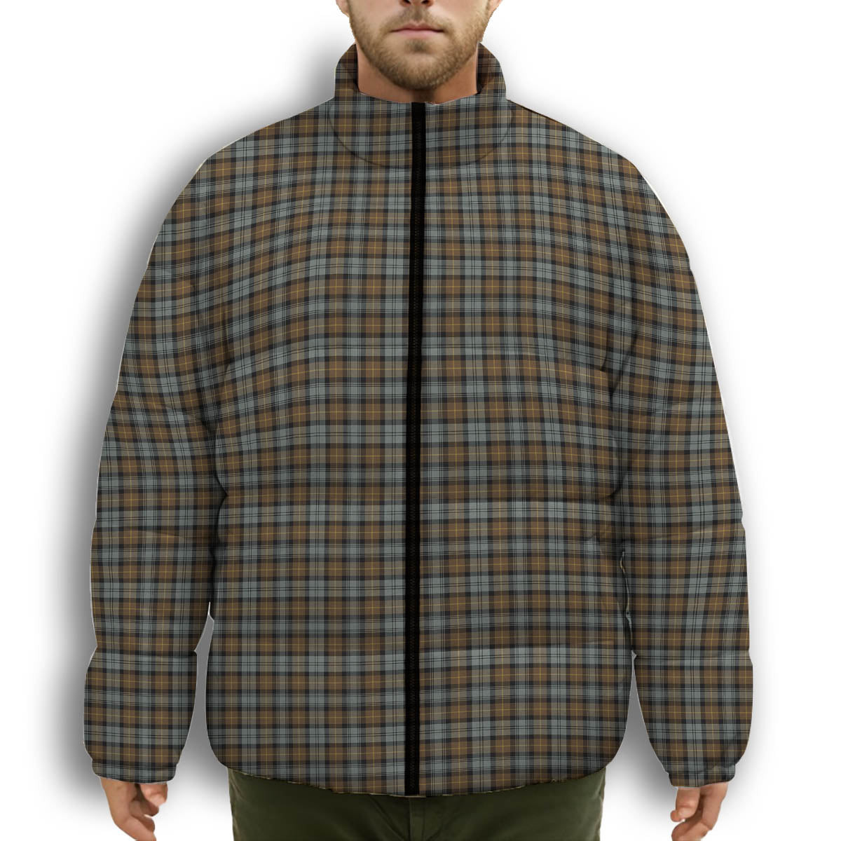 ScotsTee Shop Scottish Gordon Weathered Premium Tartan Collar Down Jacket Winter White Duck Down Plaid
