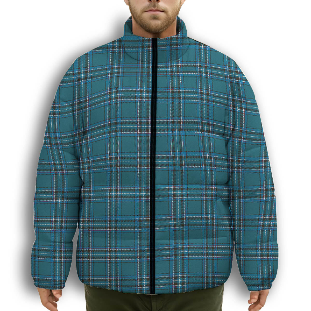ScotsTee Shop Scottish Kelly Dress Modern Premium Tartan Collar Down Jacket Winter White Duck Down Plaid