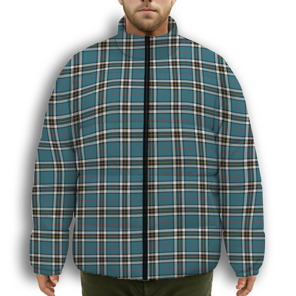 ScotsTee Shop Scottish Thompson Society Dress Blue Ancient Premium Tartan Collar Down Jacket Winter White Duck Down Plaid