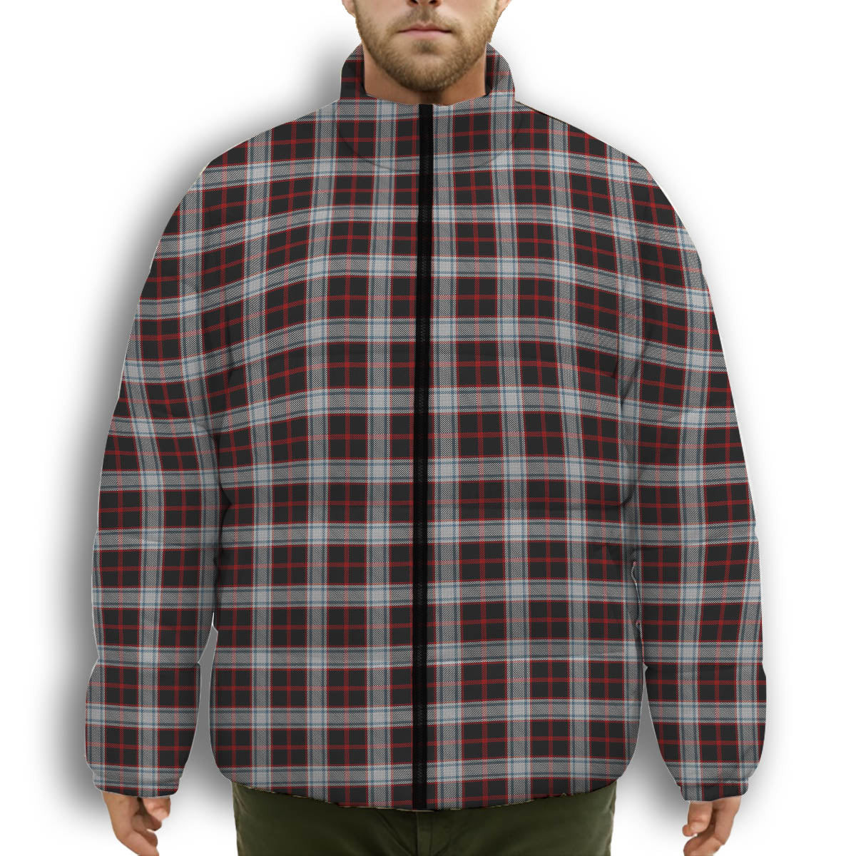 ScotsTee Shop Scottish Merrilees Premium Tartan Collar Down Jacket Winter White Duck Down Plaid