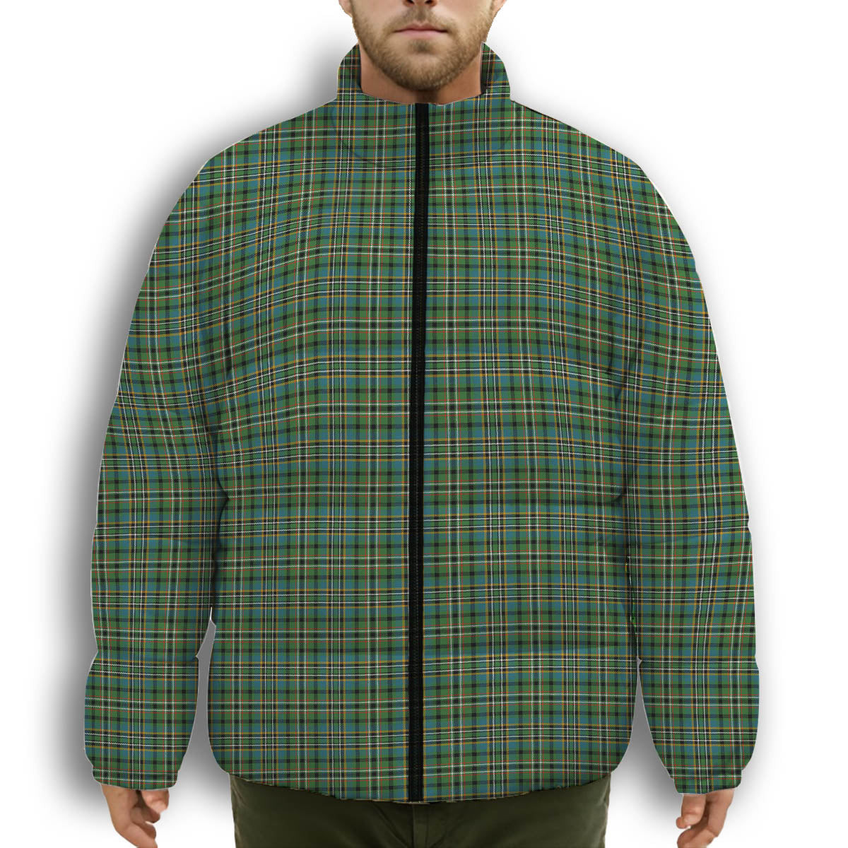 ScotsTee Shop Scottish Scott Green Ancient Premium Tartan Collar Down Jacket Winter White Duck Down Plaid