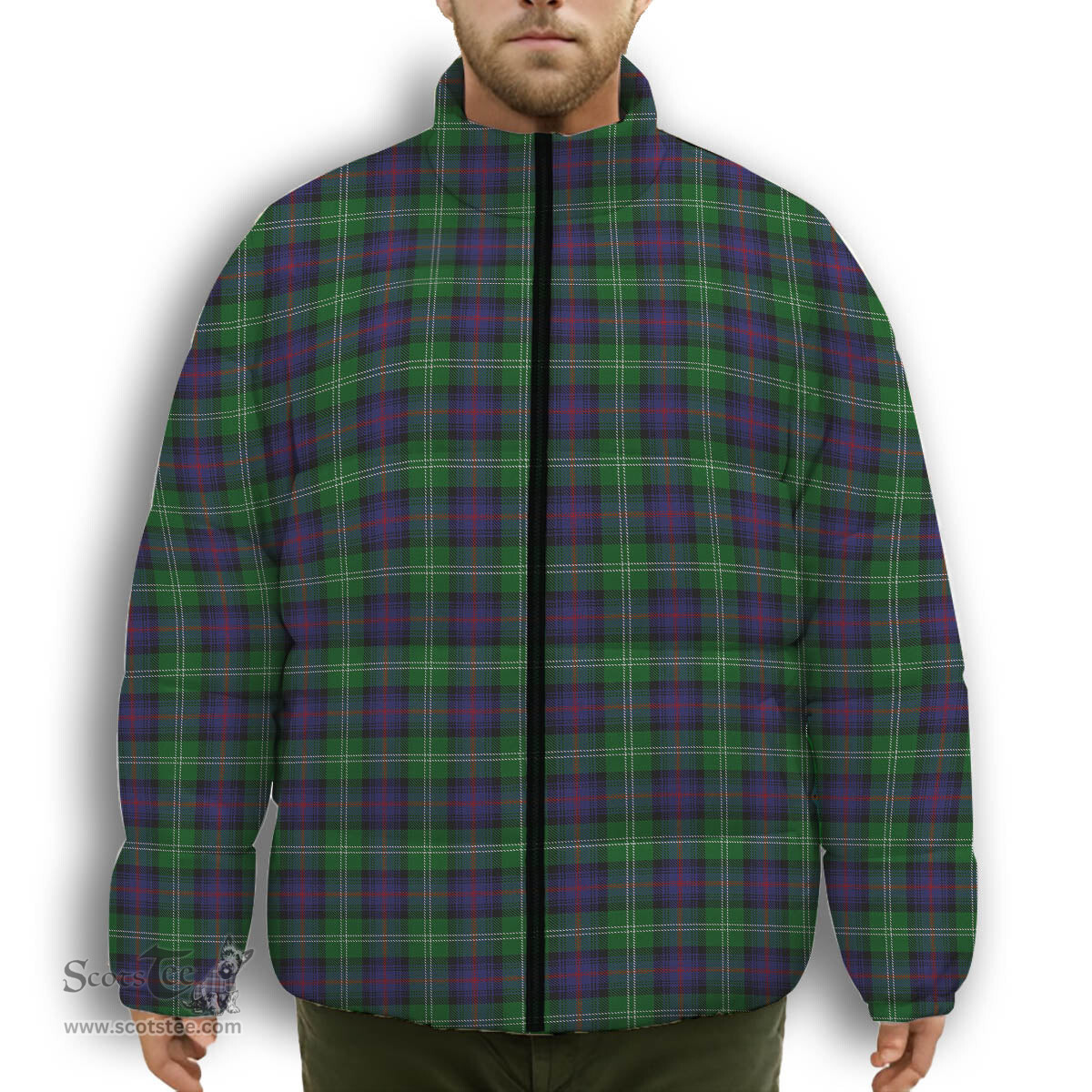 ScotsTee Shop Scottish Sutherland Premium Tartan Collar Down Jacket Winter White Duck Down Plaid