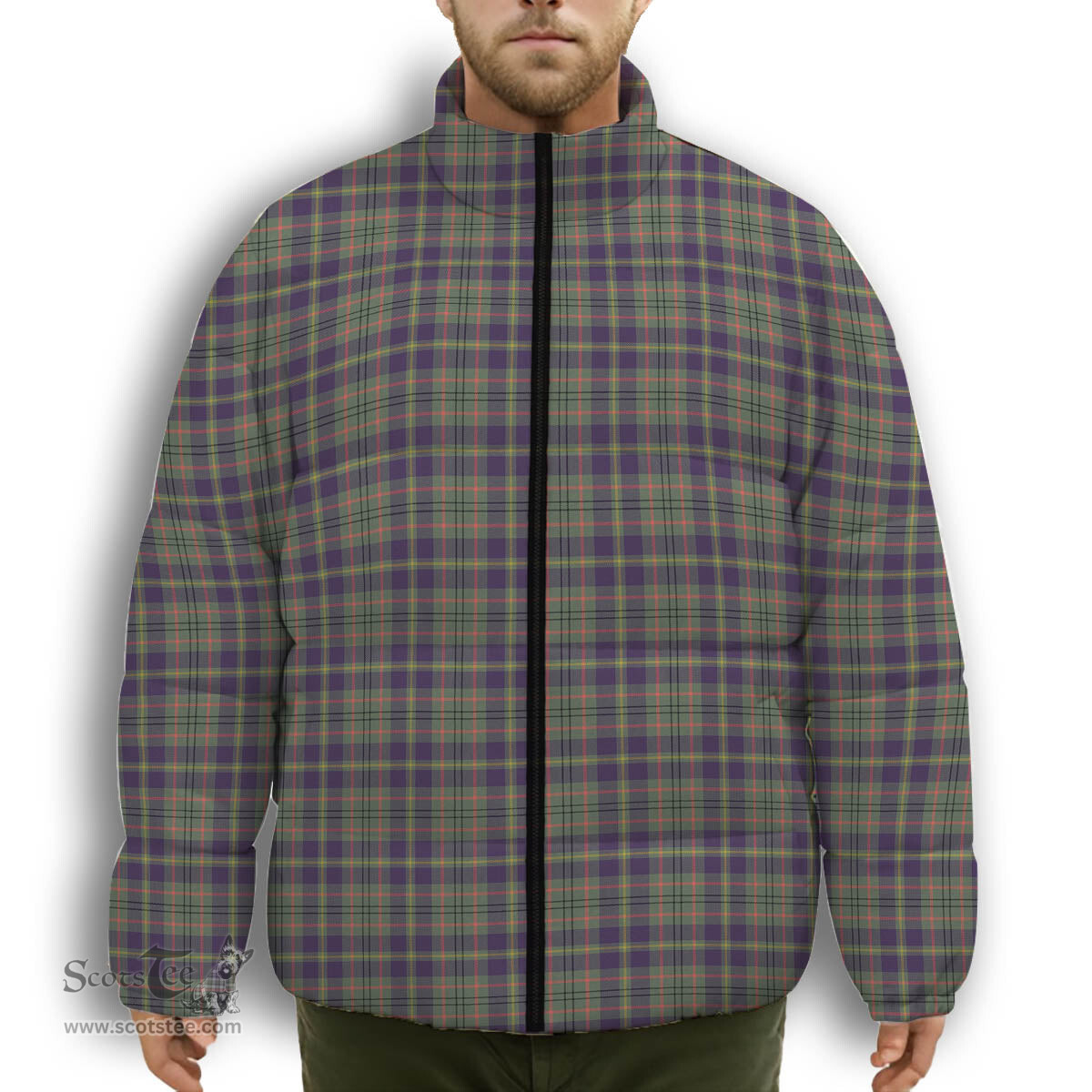 ScotsTee Shop Scottish Taylor Weathered Premium Tartan Collar Down Jacket Winter White Duck Down Plaid