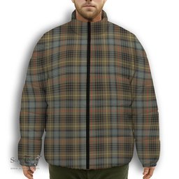 ScotsTee Shop Scottish Stewart Hunting Weathered Premium Tartan Collar Down Jacket Winter White Duck Down Plaid