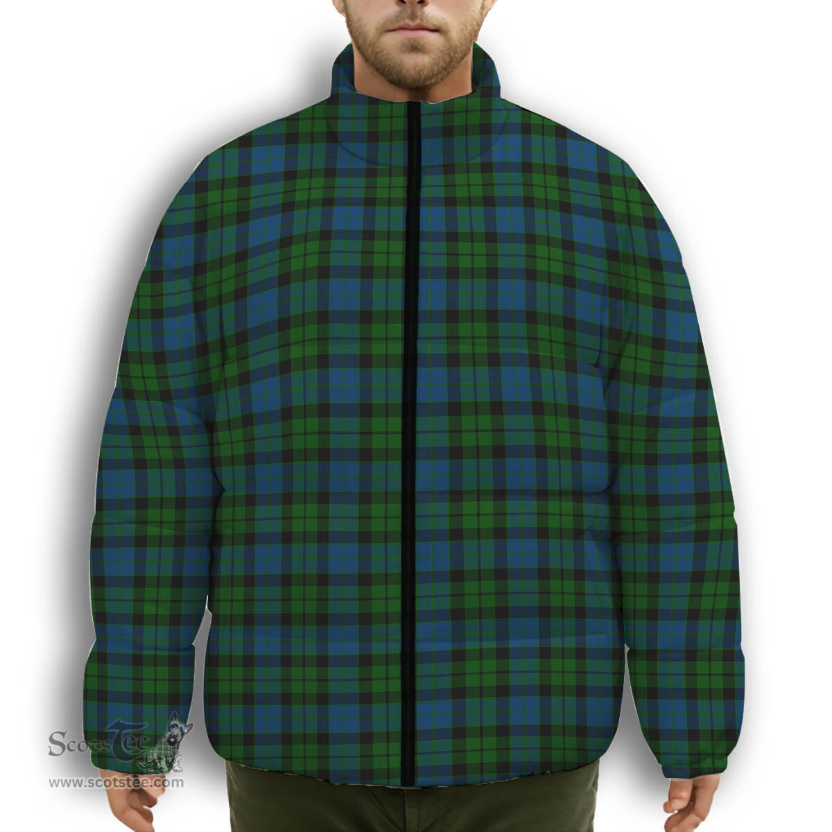 ScotsTee Shop Scottish McKie Premium Tartan Collar Down Jacket Winter White Duck Down Plaid