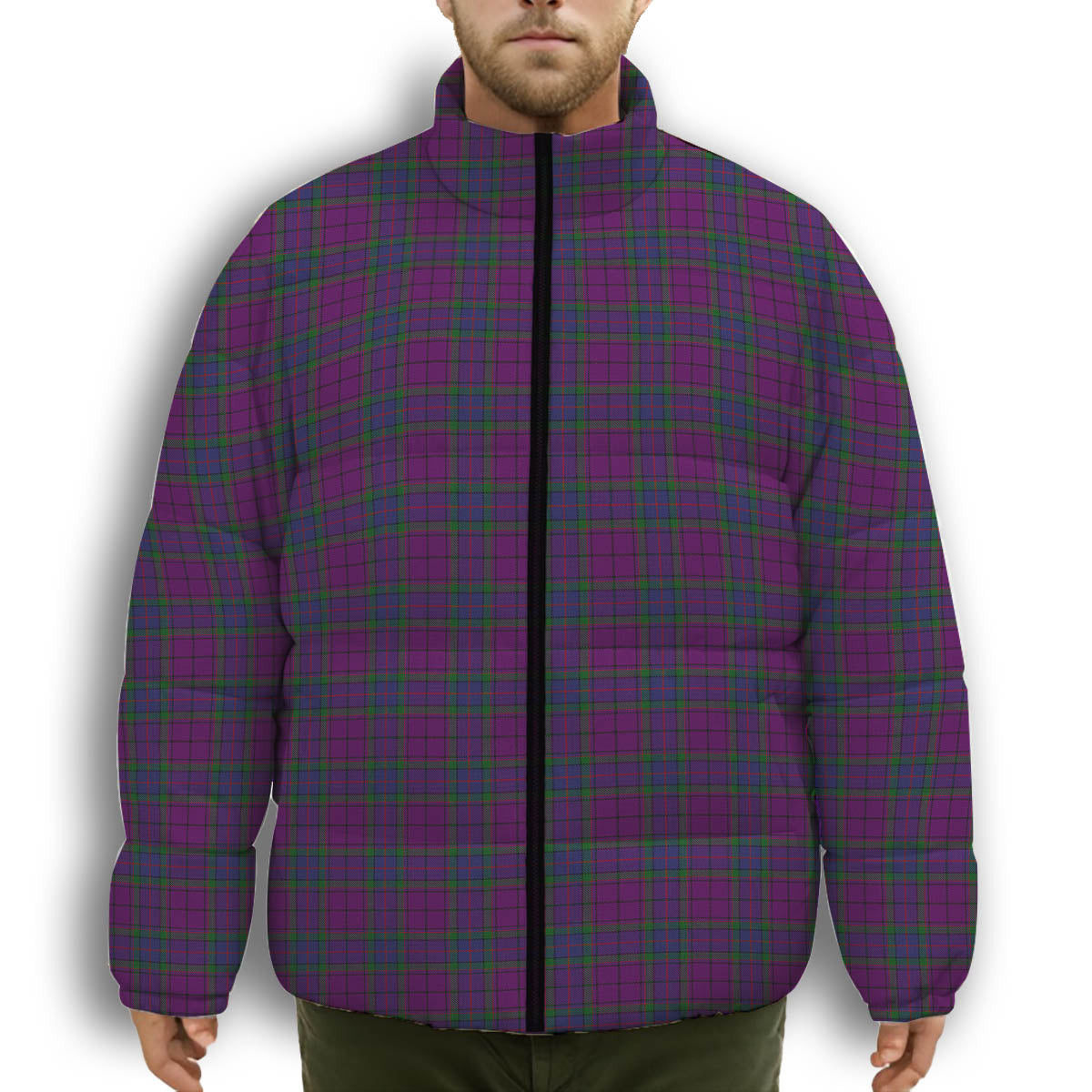 ScotsTee Shop Scottish Wardlaw Premium Tartan Collar Down Jacket Winter White Duck Down Plaid