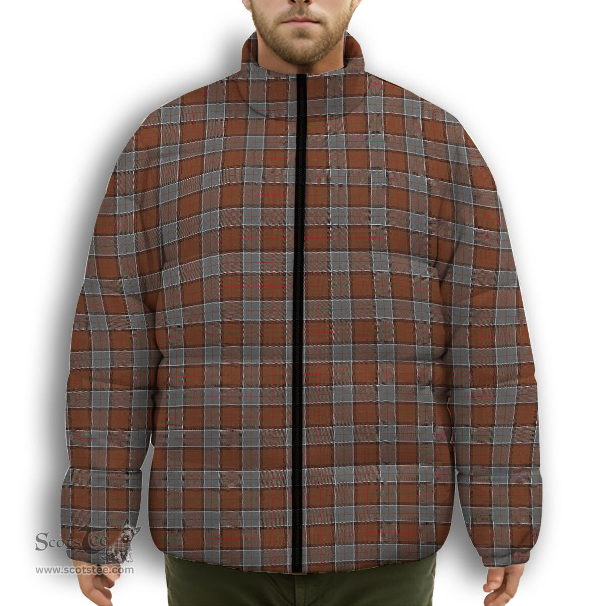 ScotsTee Shop Scottish Whiteside Premium Tartan Collar Down Jacket Winter White Duck Down Plaid