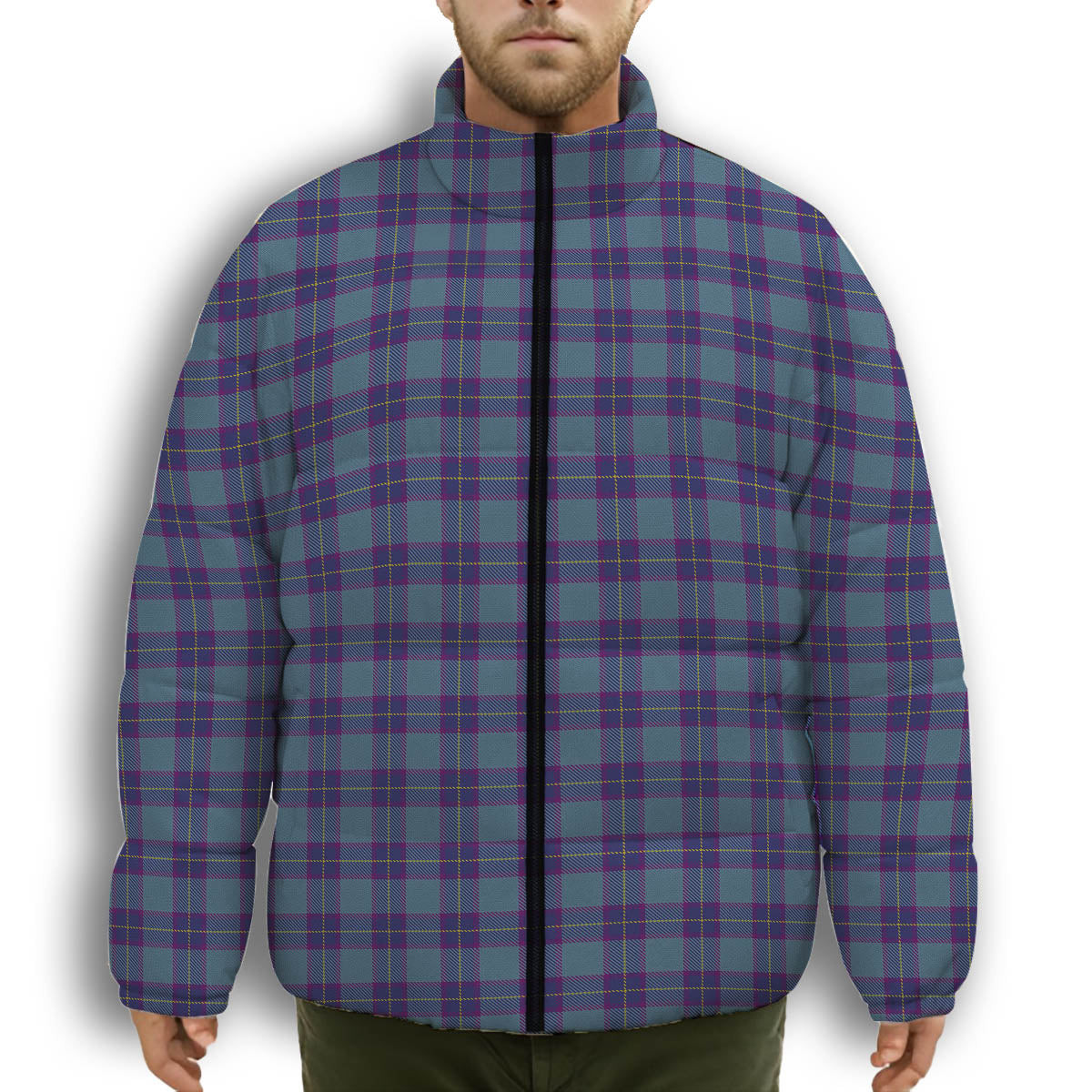 ScotsTee Shop Scottish Patterson John Premium Tartan Collar Down Jacket Winter White Duck Down Plaid