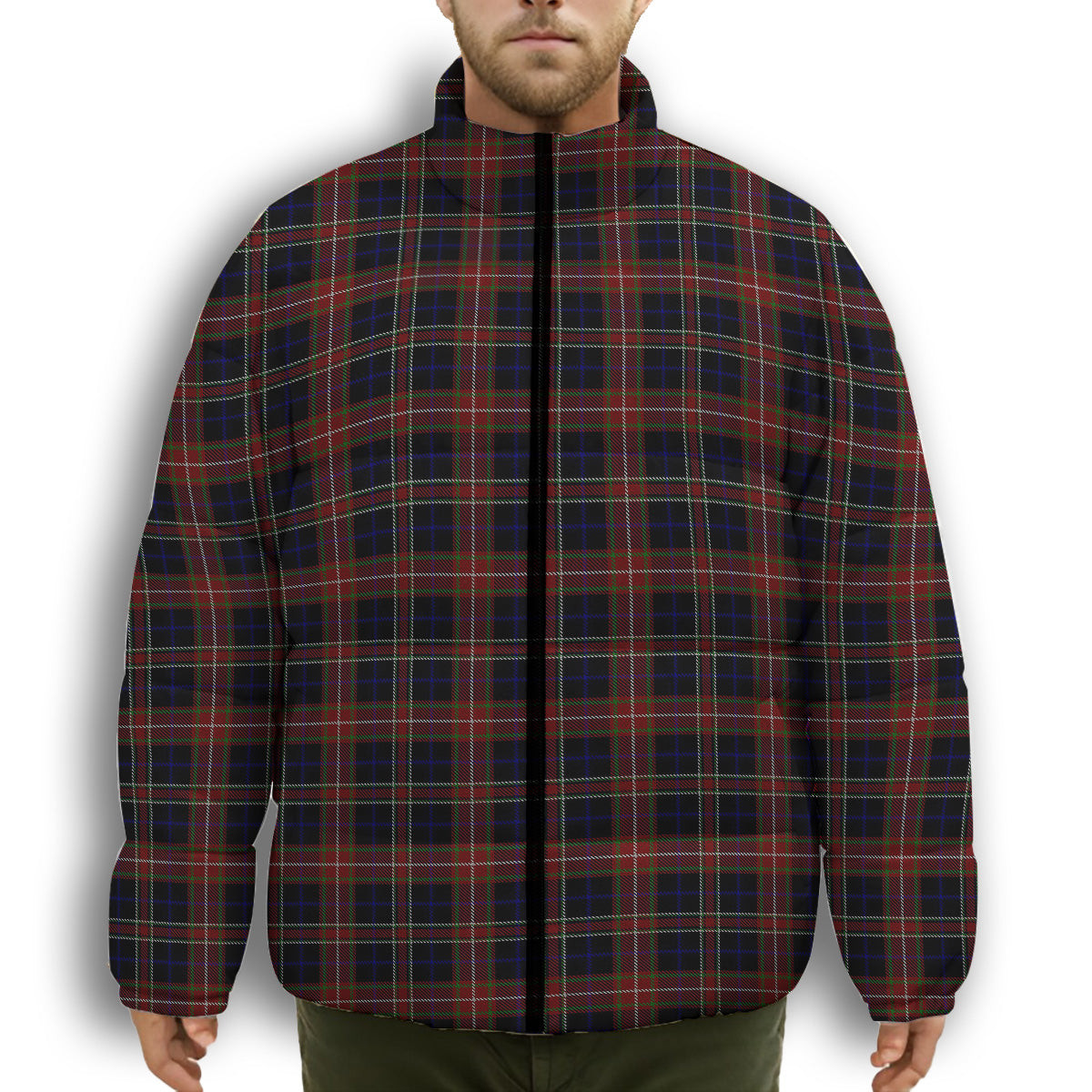 ScotsTee Shop Scottish York Region Pipe Band Premium Tartan Collar Down Jacket Winter White Duck Down Plaid
