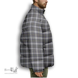 ScotsTee Shop Scottish Stewart Dress Blue Premium Tartan Collar Down Jacket Winter White Duck Down Plaid