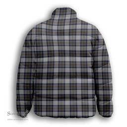 ScotsTee Shop Scottish Stewart Dress Blue Premium Tartan Collar Down Jacket Winter White Duck Down Plaid