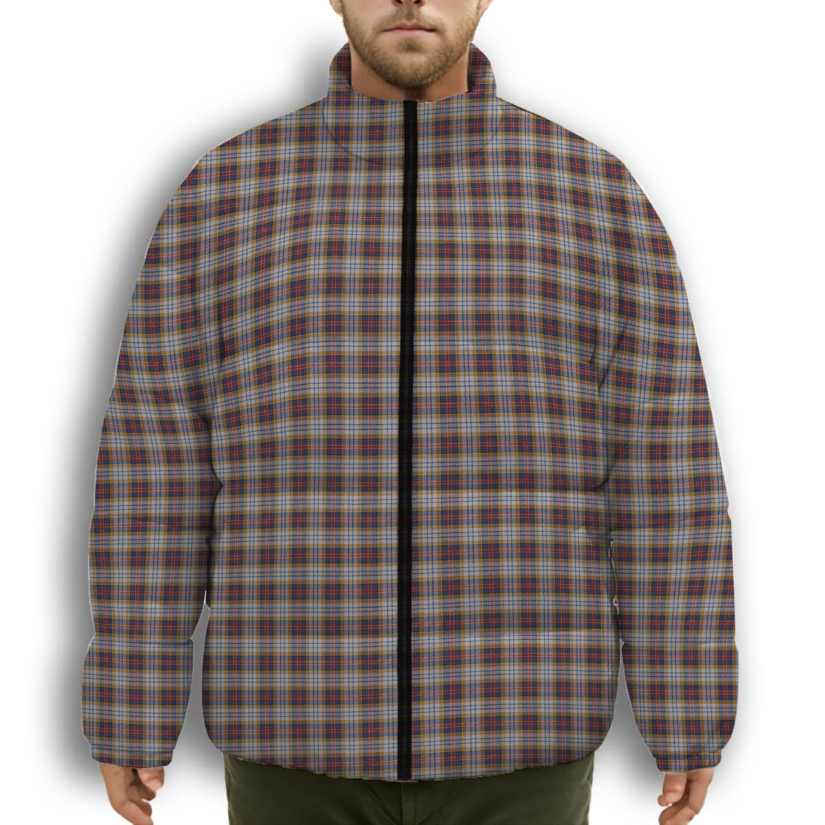 ScotsTee Shop Scottish MacInnes Ancient Hunting Premium Tartan Collar Down Jacket Winter White Duck Down Plaid