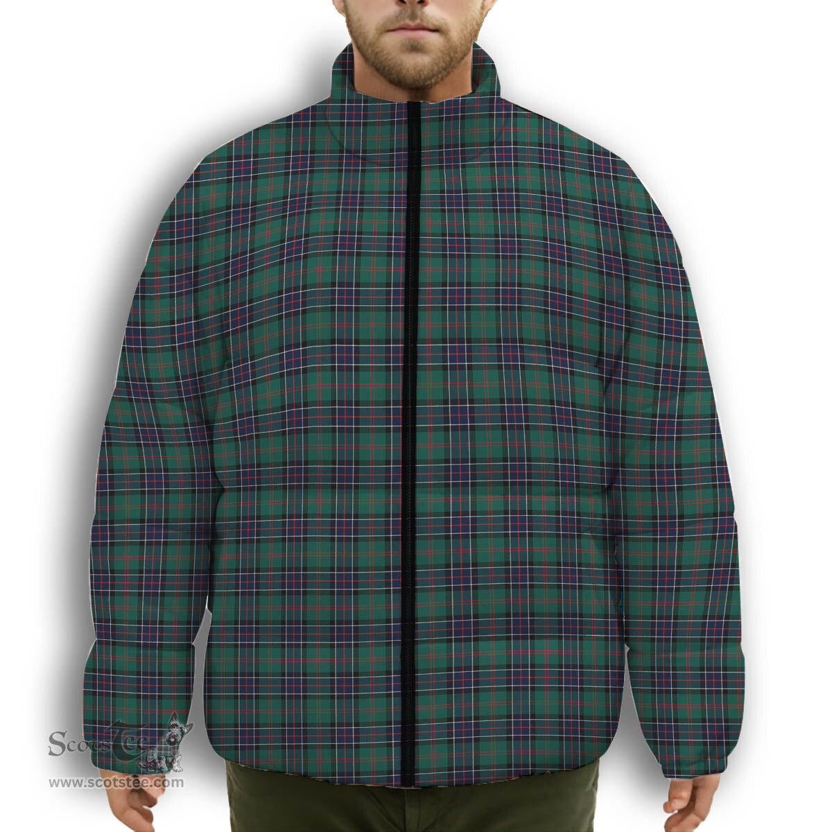 ScotsTee Shop Scottish Sinclair Hunting Modern Clan Premium Tartan Collar Down Jacket Winter White Duck Down Plaid