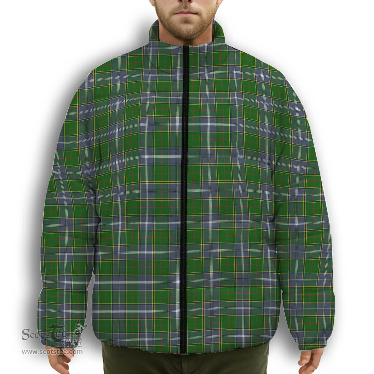 ScotsTee Shop Scottish Pringle Premium Tartan Collar Down Jacket Winter White Duck Down Plaid