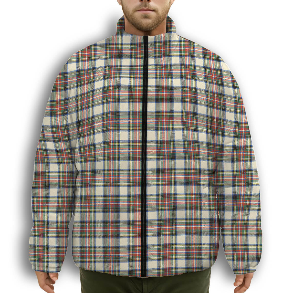 ScotsTee Shop Scottish Stewart Dress Ancient SC Premium Tartan Collar Down Jacket Winter White Duck Down Plaid