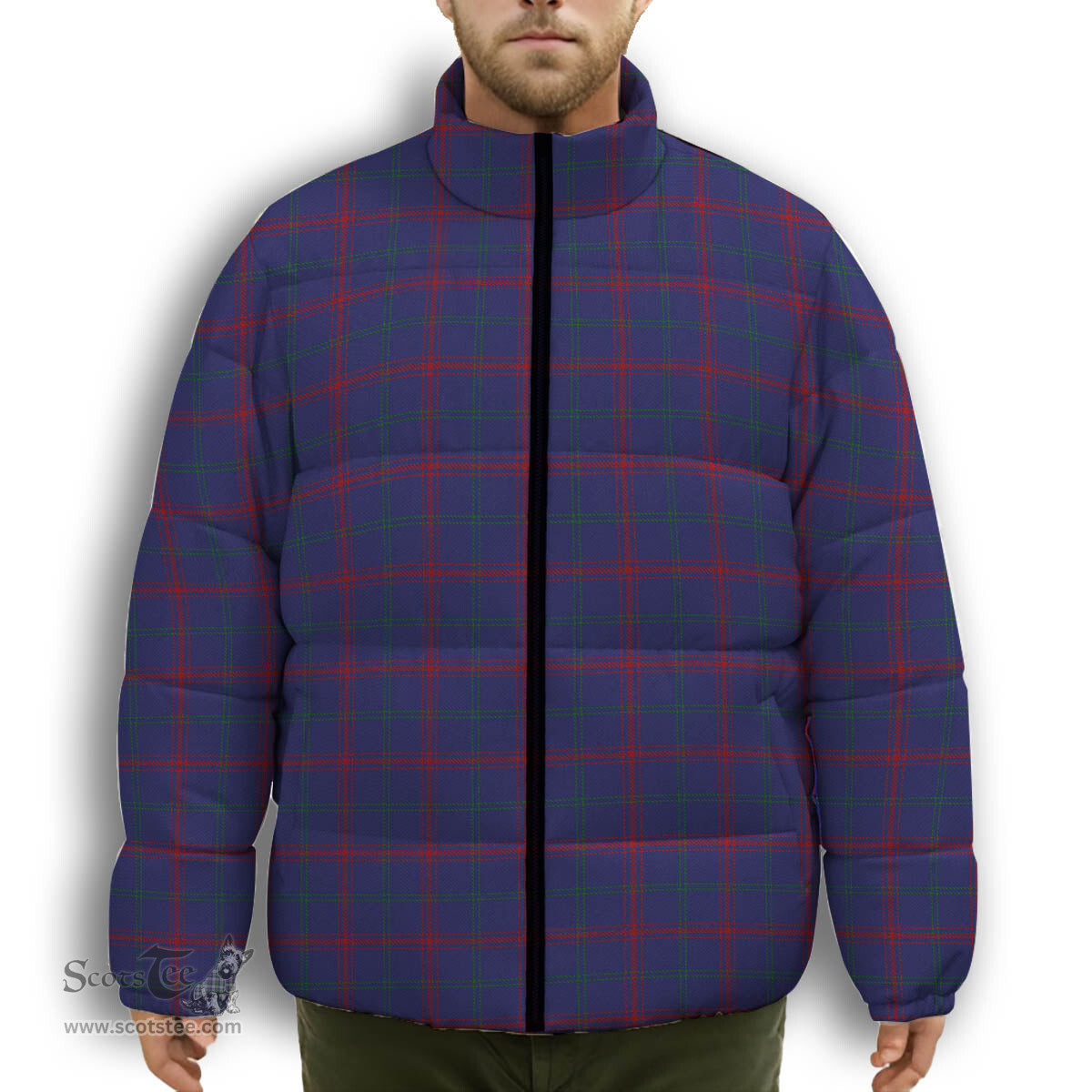 ScotsTee Shop Scottish Lynch Premium Tartan Collar Down Jacket Winter White Duck Down Plaid