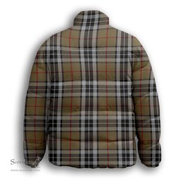 ScotsTee Shop Scottish Thomson Camel Premium Tartan Collar Down Jacket Winter White Duck Down Plaid