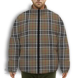 ScotsTee Shop Scottish Thomson Camel Premium Tartan Collar Down Jacket Winter White Duck Down Plaid